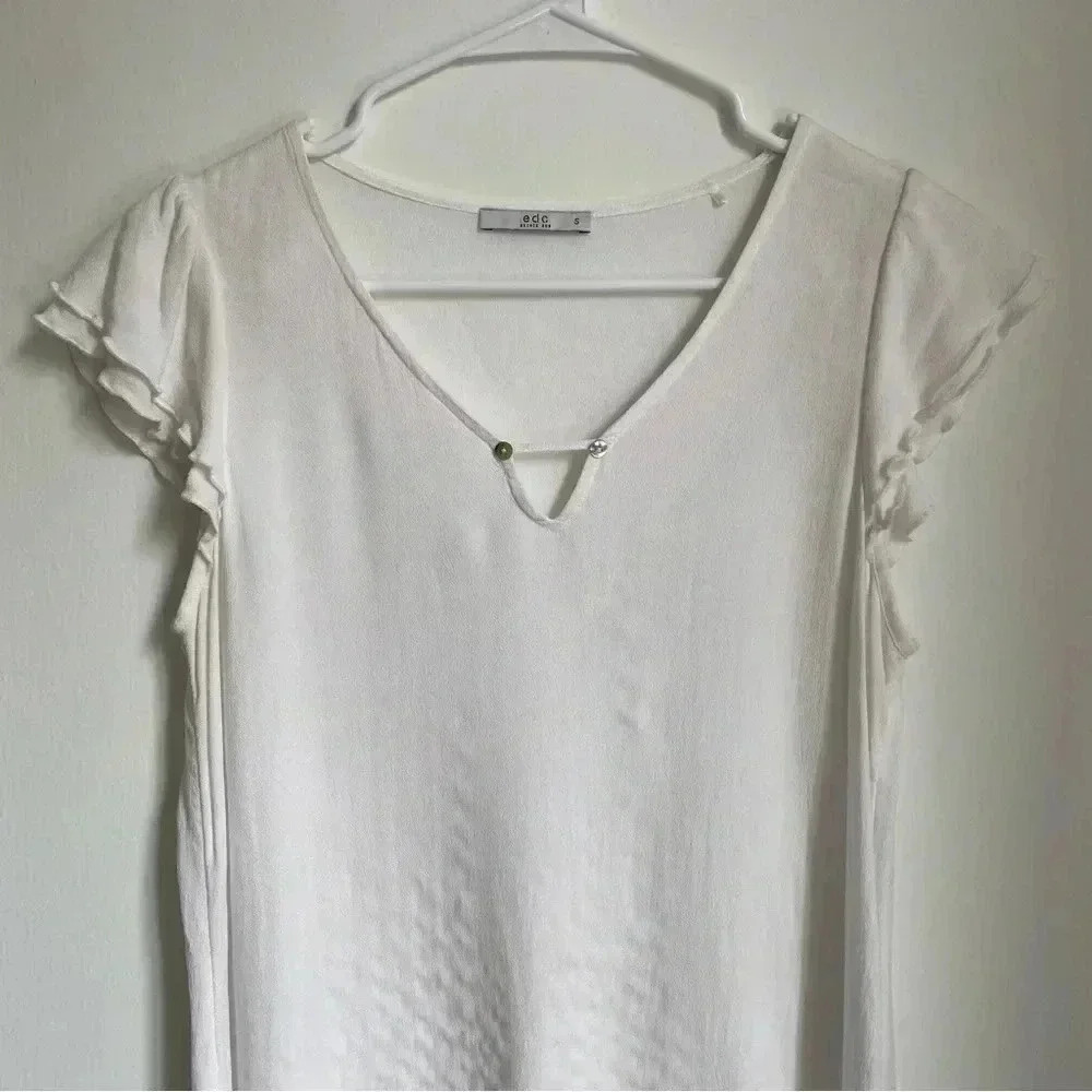 EDC white V neck blouse top - Picture 4 of 5